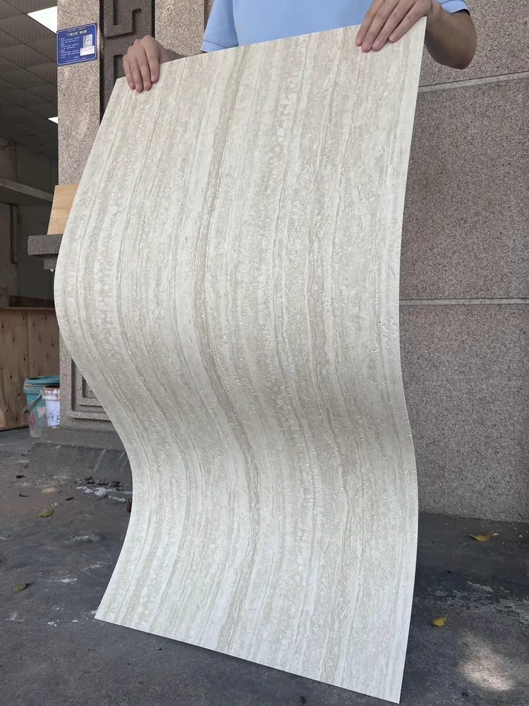 线画米白洞石柔性石材