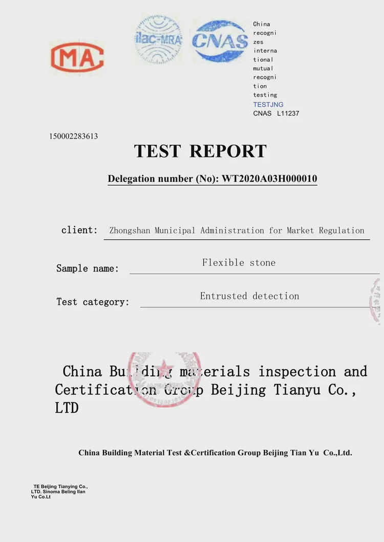 柔性石材检测报告(含燃烧性能) · 英文报告 · 第 1 / 10 页 柔性石材检测报告(含燃烧性能) · 英文报告 · 第 1 / 10 页