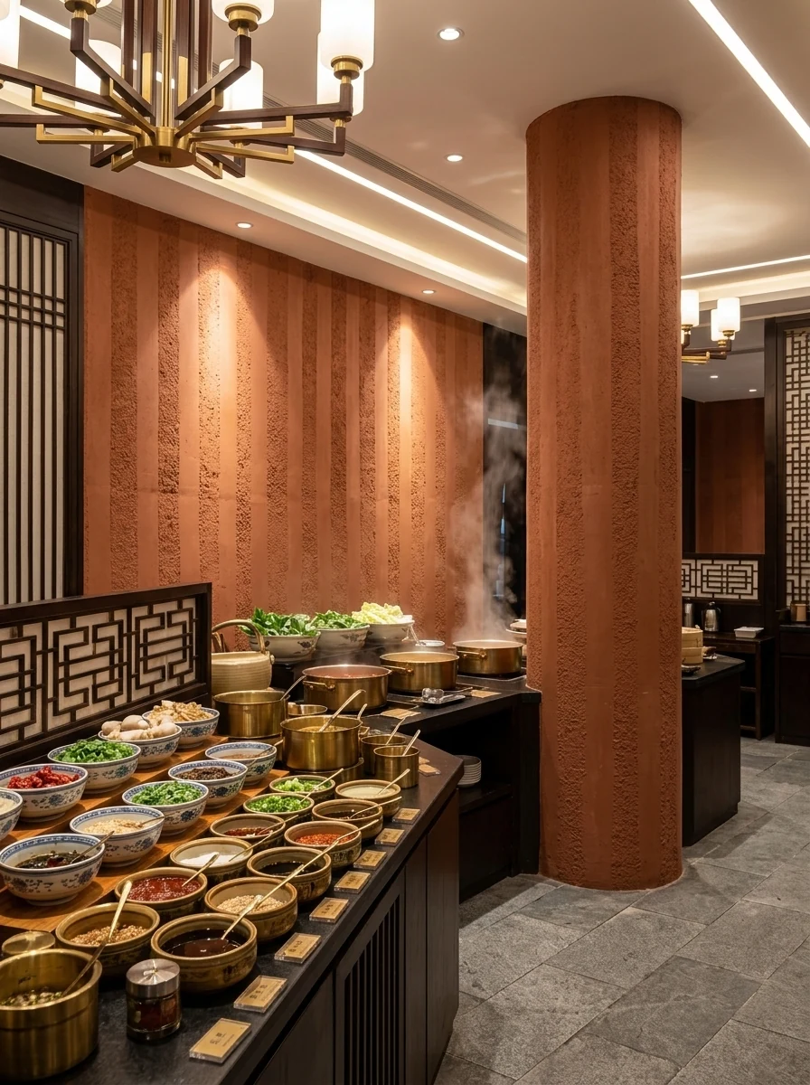火锅店红色夯土板-柔性石材5