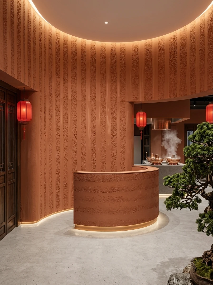 火锅店红色夯土板-柔性石材7
